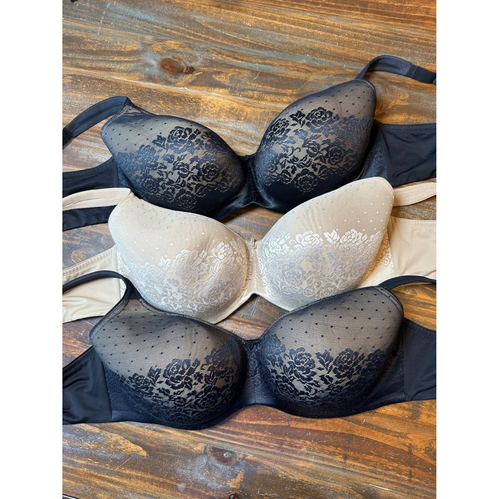 Soma Stunning Support Balconette Bra Bundle 38G Black Nude‎ Floral Lace Mesh 3pc